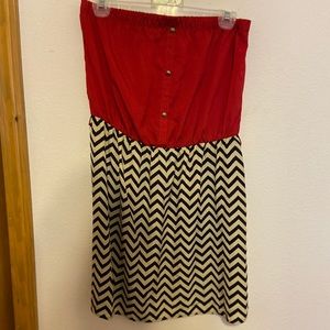 Red and chevron strapless dress